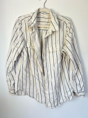 L.L. Bean Tencel Cream Shirt with Navy Stripes